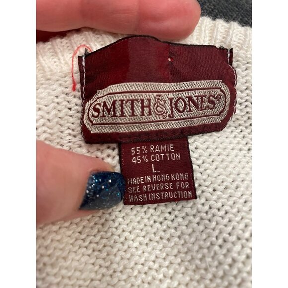 Vintage Smith and Jones White Fall Leaf Knit Short Cap Sleeve Sweater Sz L - Picture 5 of 7